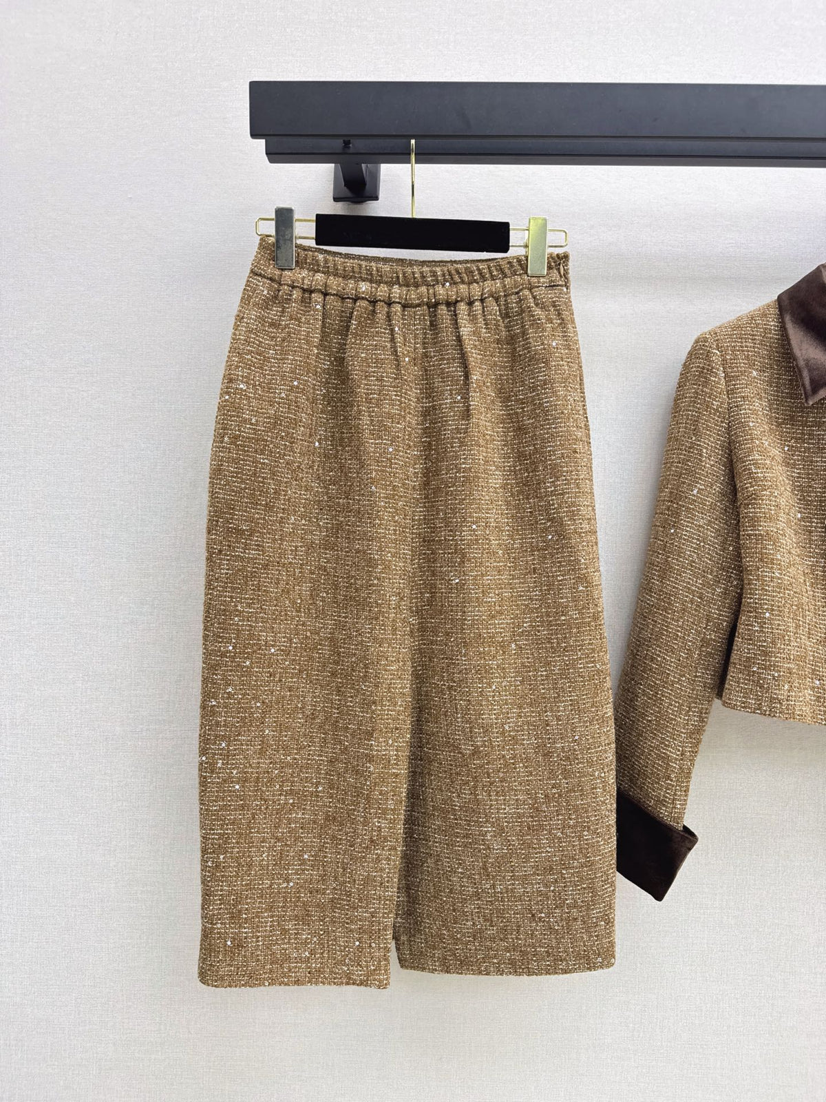Chanel 2026 Cropped Jacket And Pencil Skirt Set Brown Tweed