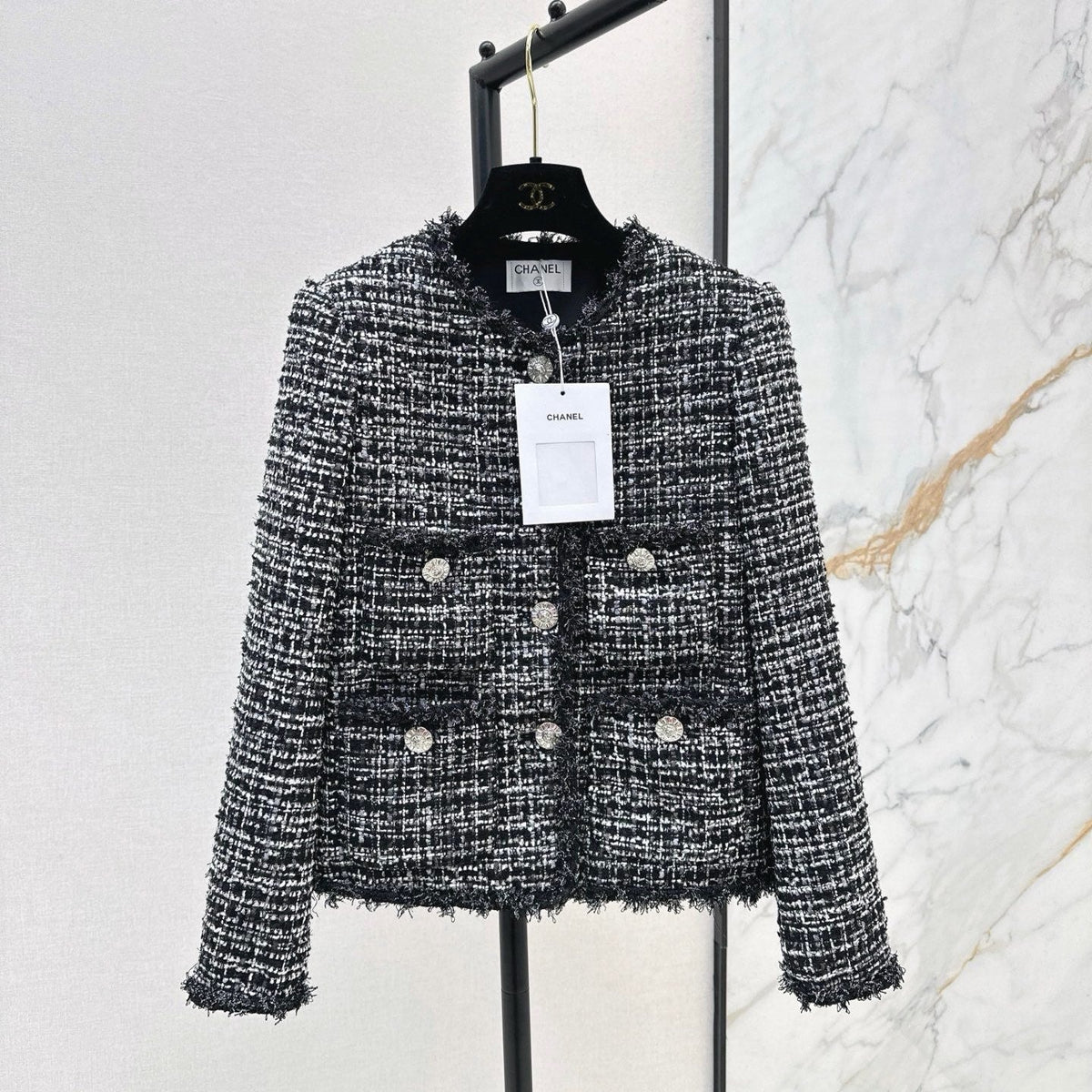 Chanel 2026 Round Neckline Jacket Black Tweed