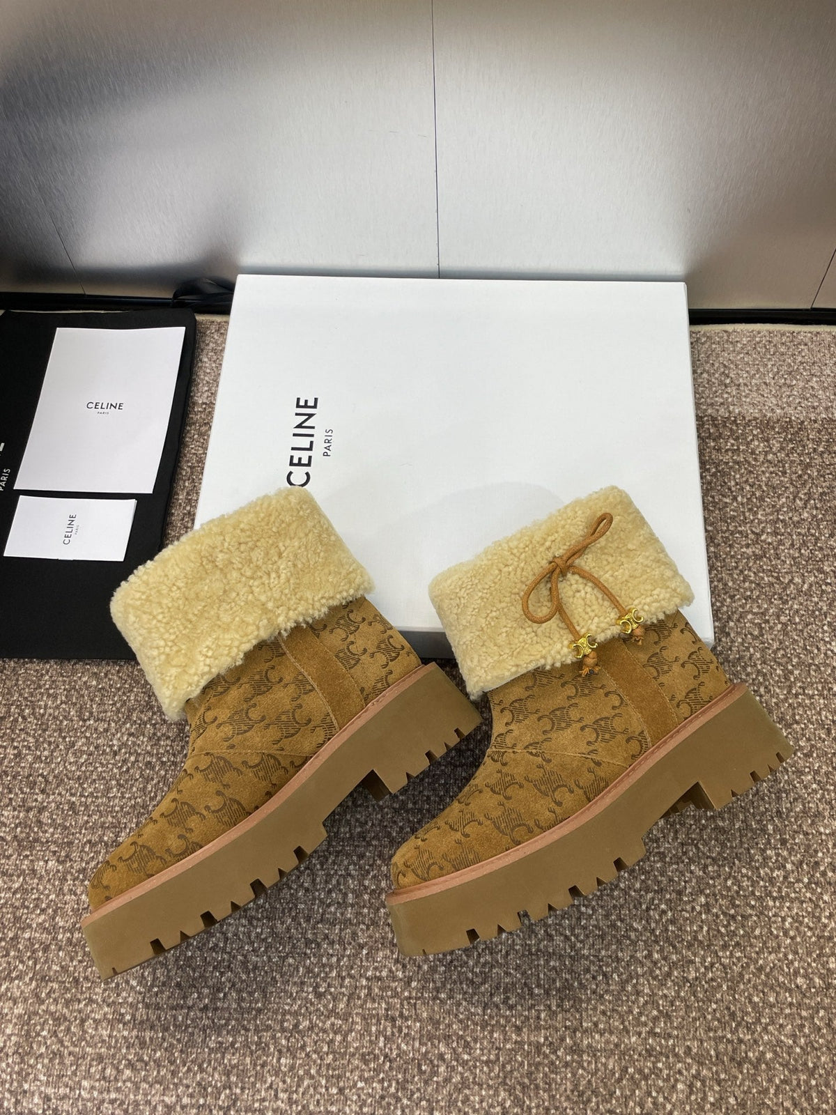 Celine 2026 Bulky Cropped Triomphe Boots Brown Suede 962664