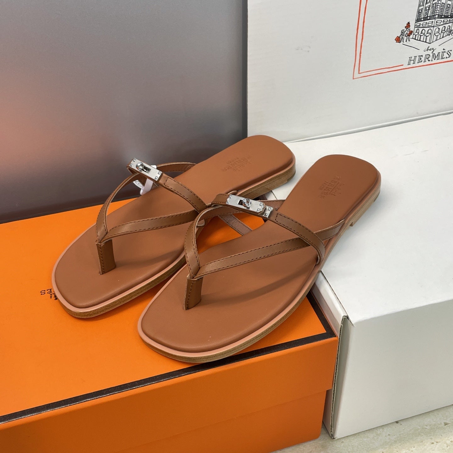Hermes 2026 Miss Sandal Brown Leather Silver Buckle
