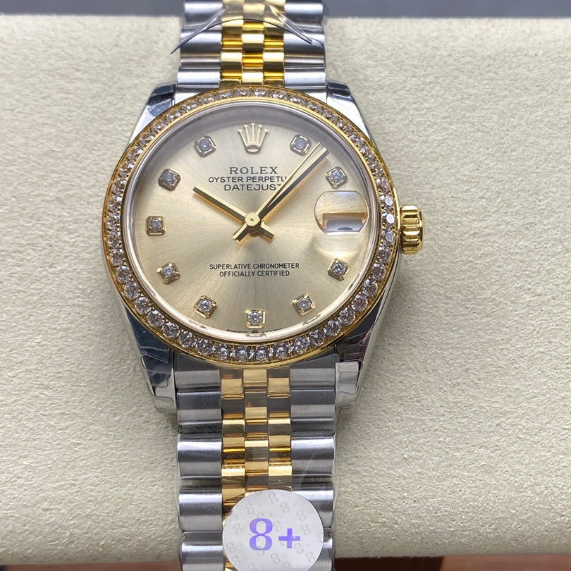 Datejust 31mm Yellow Gold Steel Diamond Bezel Champagne Dial Diamond Numerals
