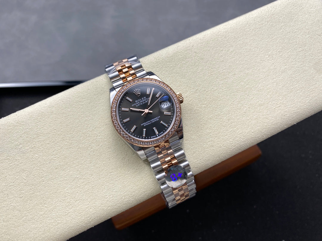 Datejust 31mm Pink Gold Steel Diamond Bezel Dark Grey Dial