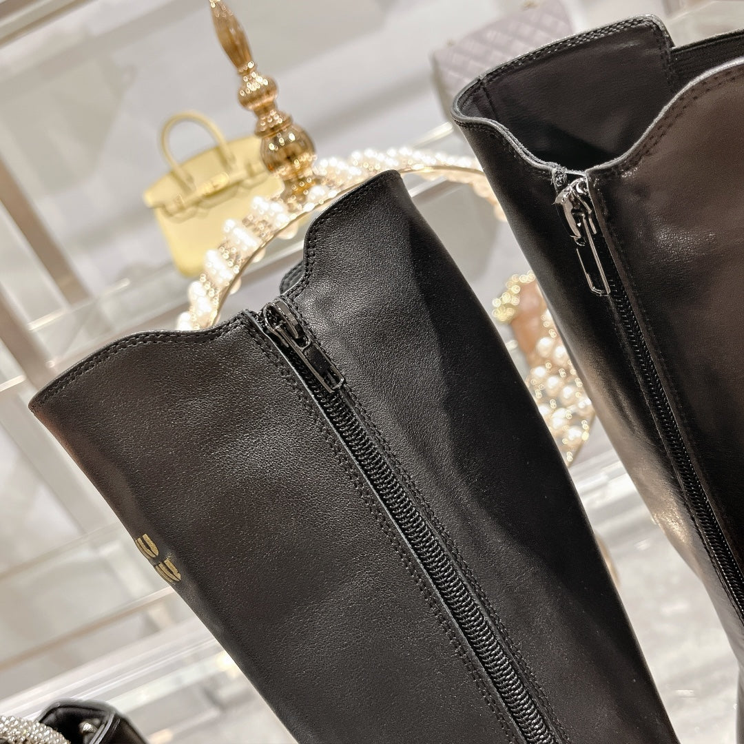 Miu Miu 2026 Knee-High Boots Black Calfskin 999645