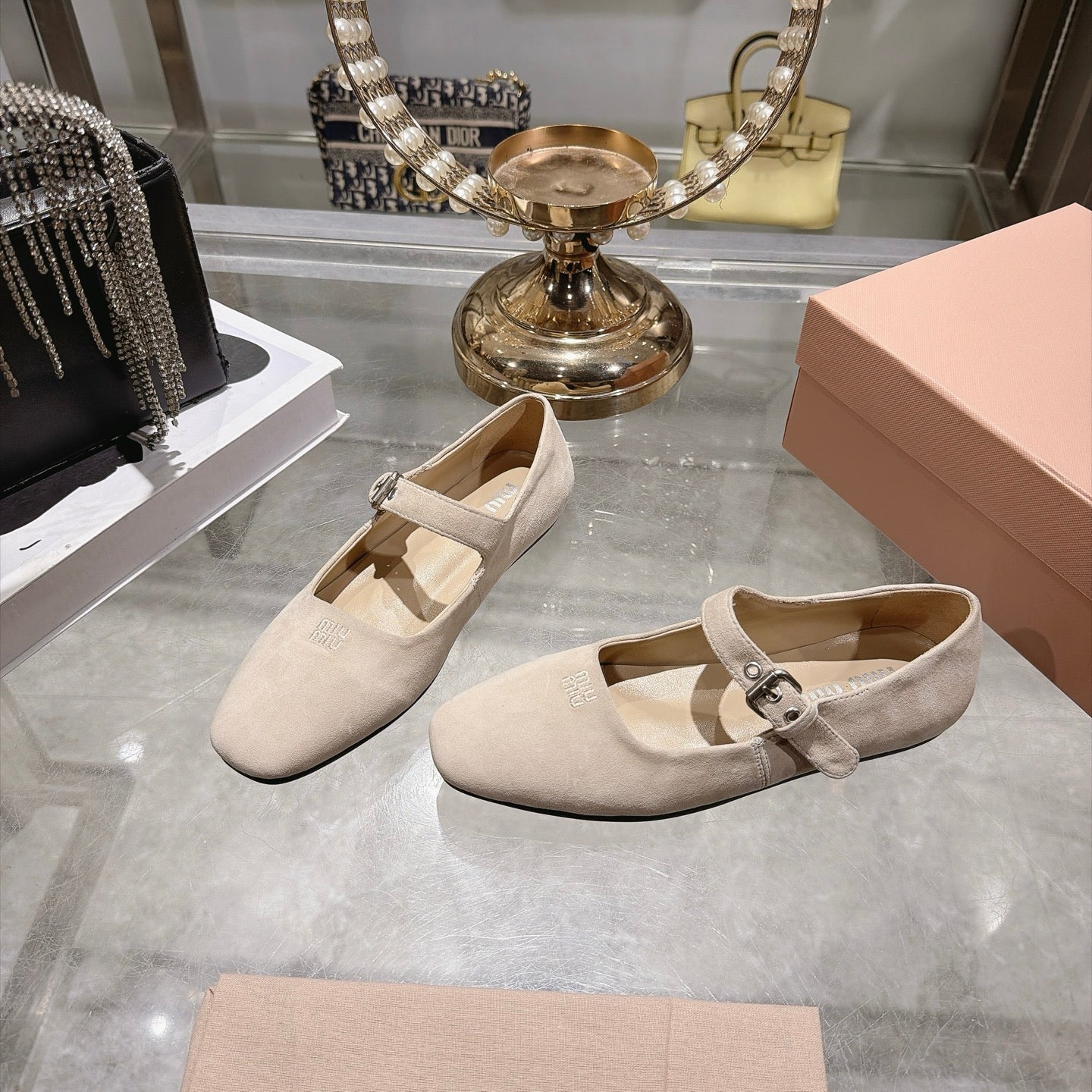 Miu Miu 2026 Square Toe Ballet Flats Suede 999626