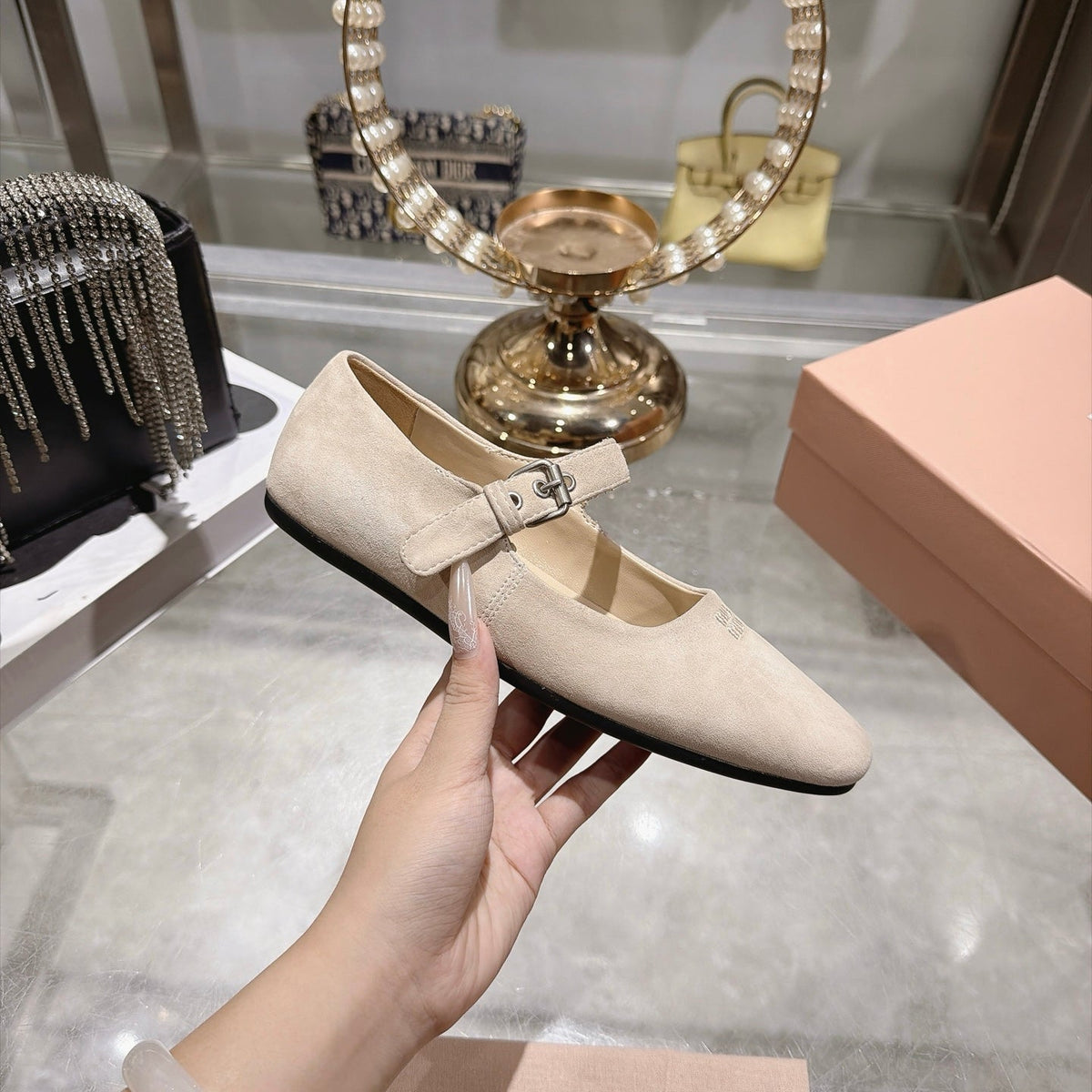 Miu Miu 2026 Square Toe Ballet Flats Suede 999626