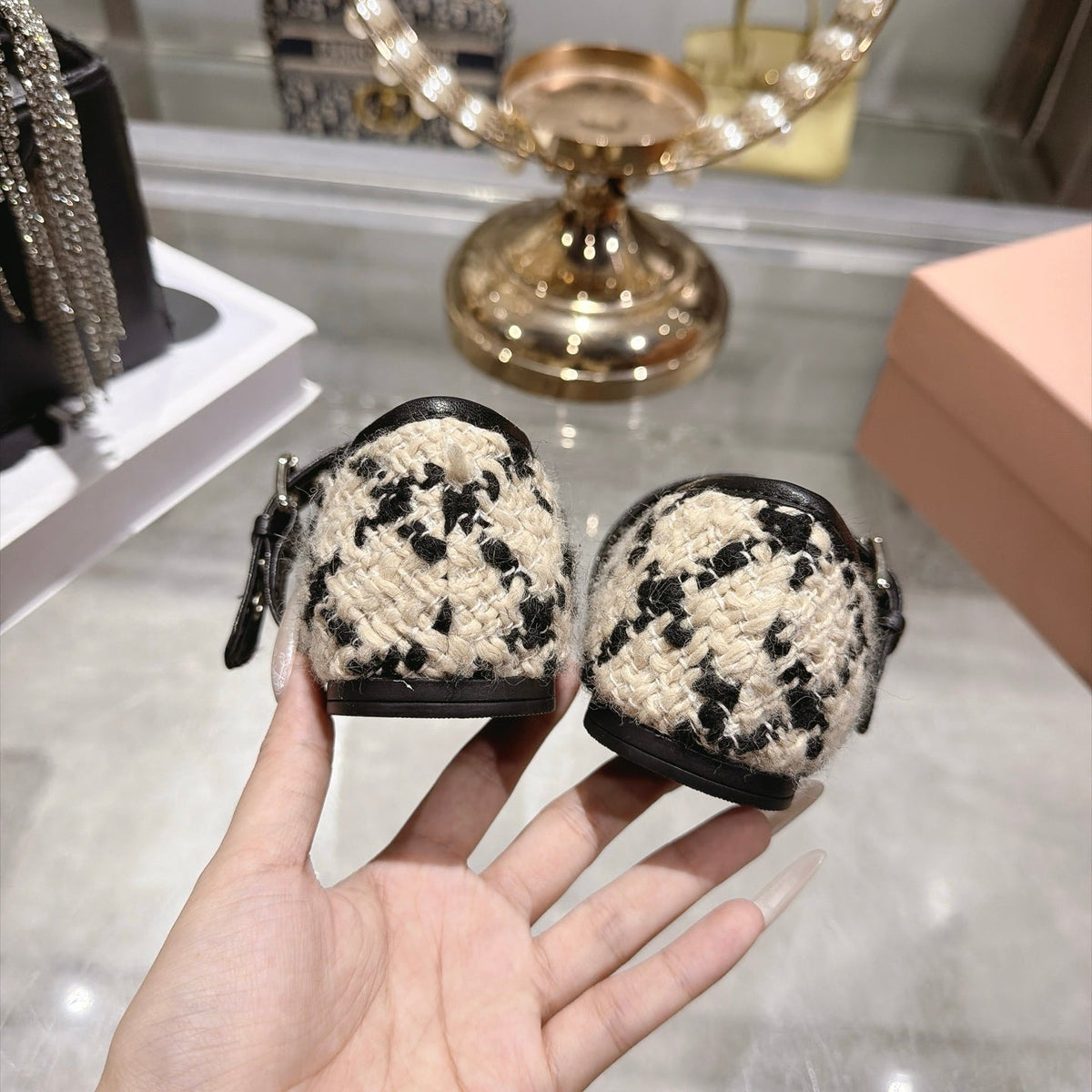 Miu Miu 2026 Bouclé Check Ballet Flats Tweed Leather 999630