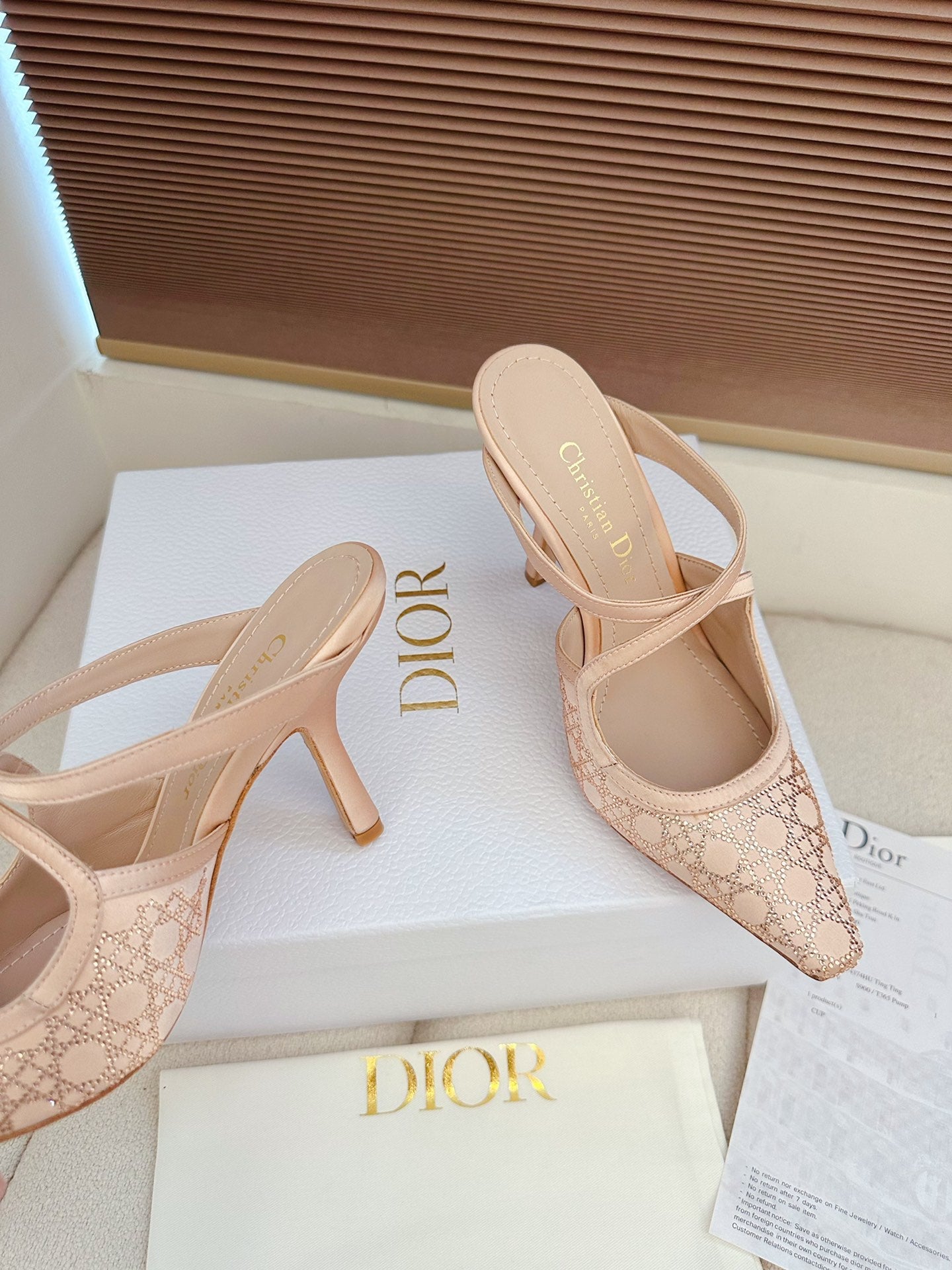 CD 26 High Heel Mule 95 Blush Pink Mesh Fabric Sheepskin 614896