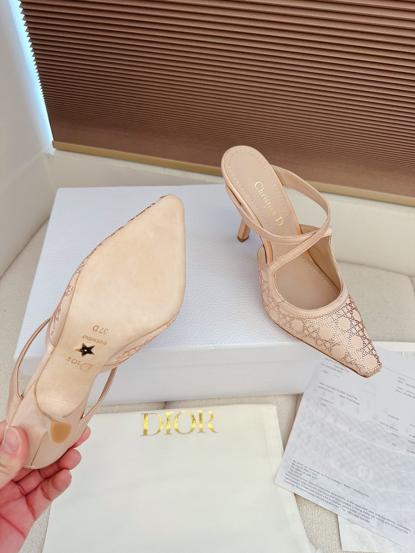 CD 26 High Heel Mule 95 Blush Pink Mesh Fabric Sheepskin 614896