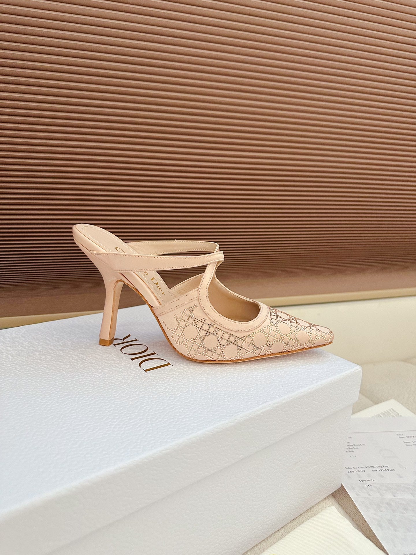 CD 26 High Heel Mule 95 Blush Pink Mesh Fabric Sheepskin 614896