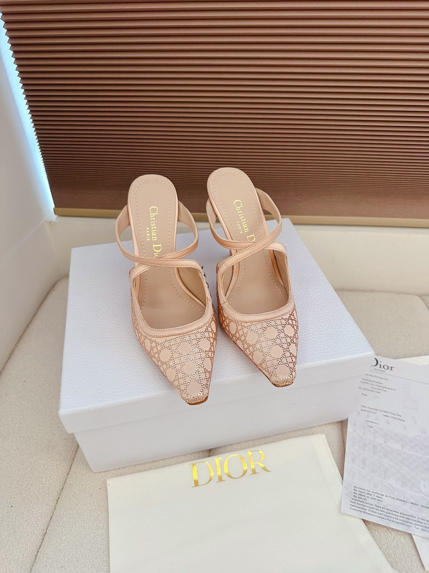 CD 26 High Heel Mule 95 Blush Pink Mesh Fabric Sheepskin 614896