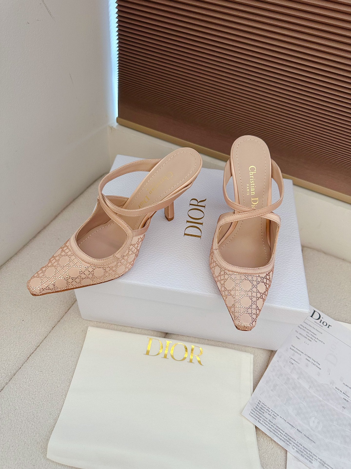 CD 26 High Heel Mule 95 Blush Pink Mesh Fabric Sheepskin 614896