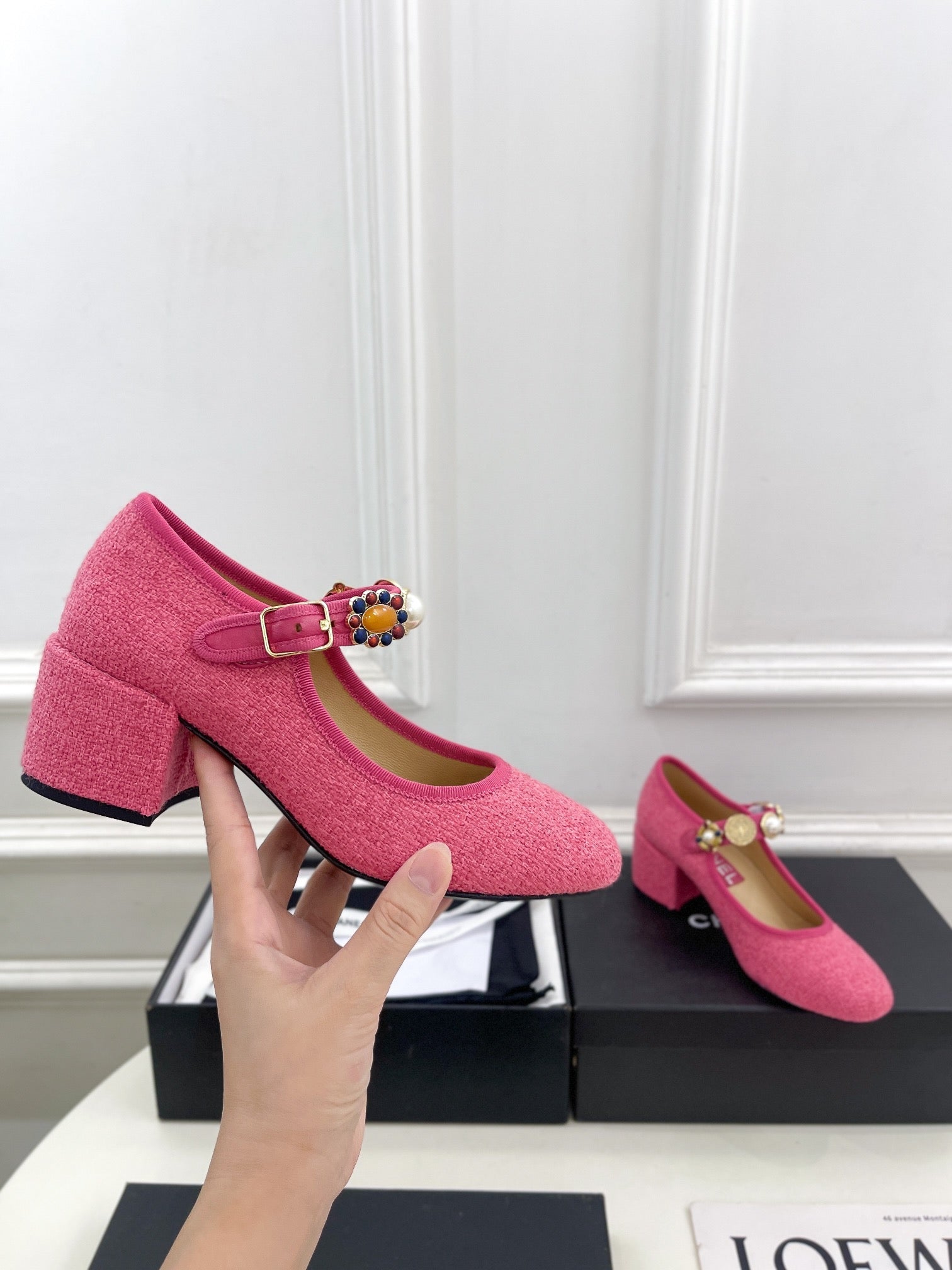 CC High Mary Janes 55mm Dark Pink Wool Tweed And Fabric  948817