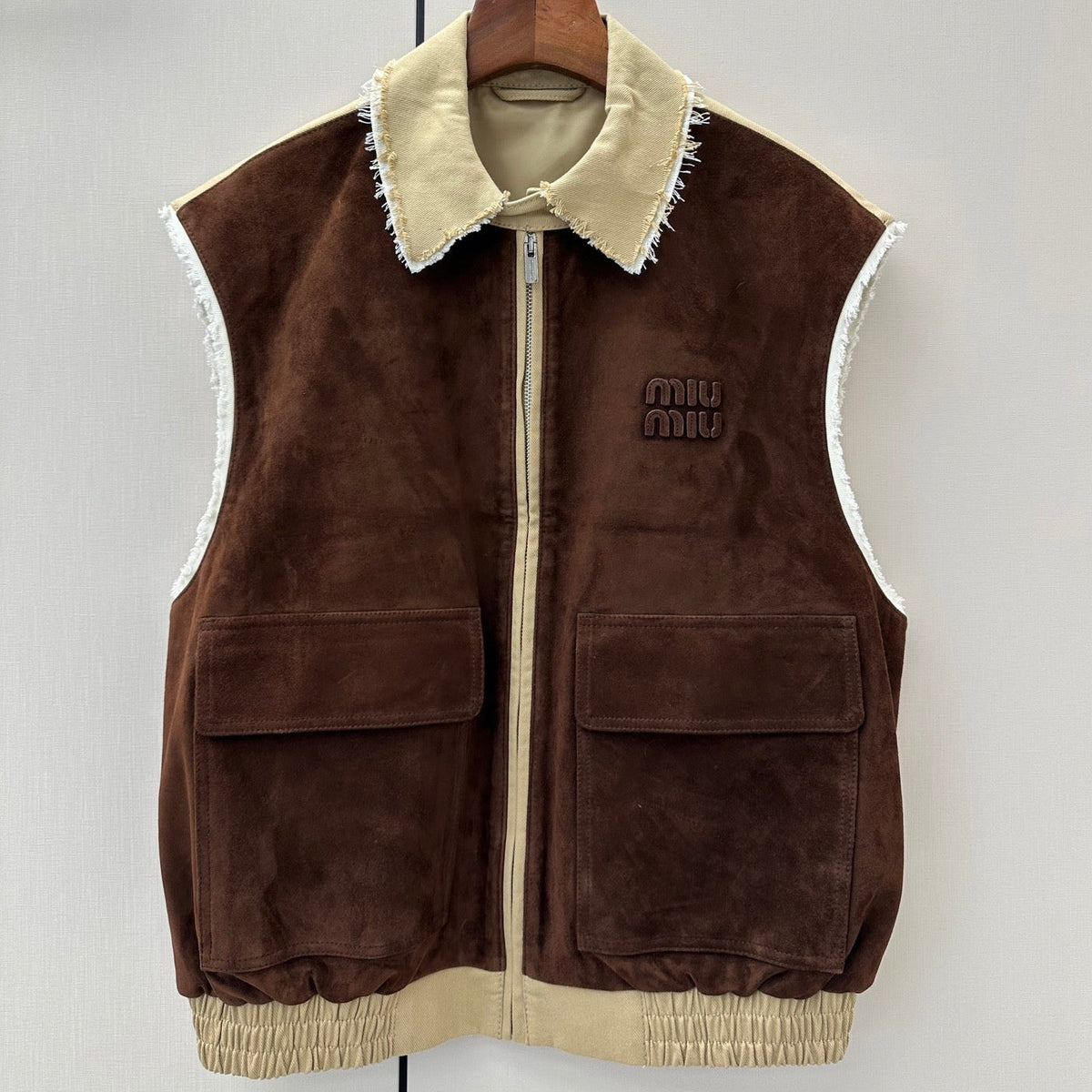 Miumiu 2026 Vest Brown Beige Suede Fabric 420984