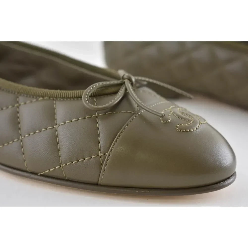 Chanel 2026 Quilted Ballet Flat Moss Green Leather