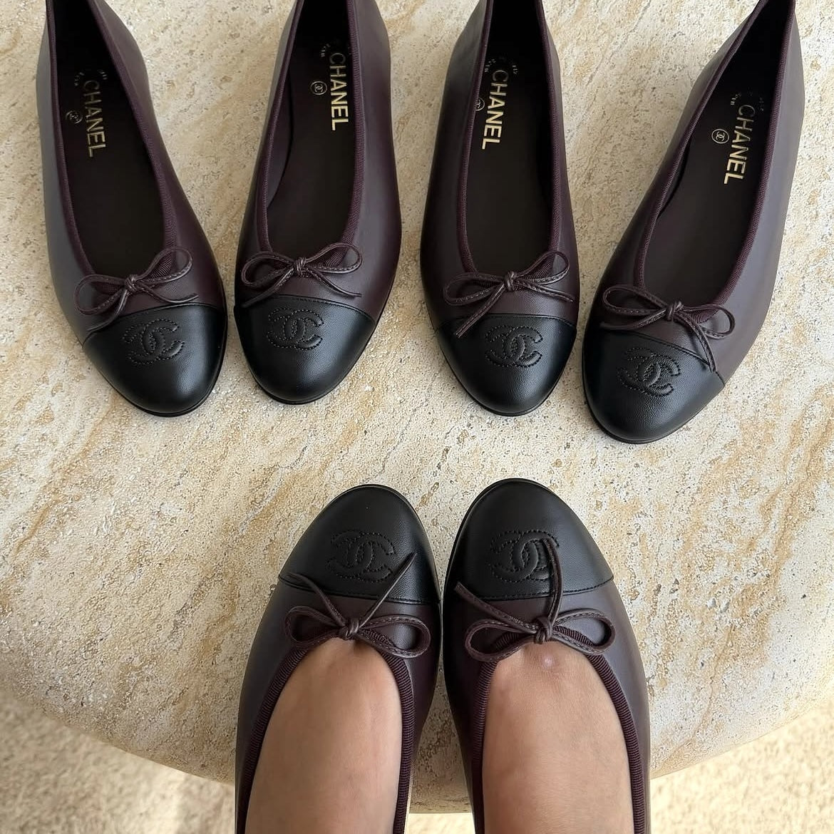 Chanel 2026 Ballet Flat Deep Burgundy Mix Black Lambskin