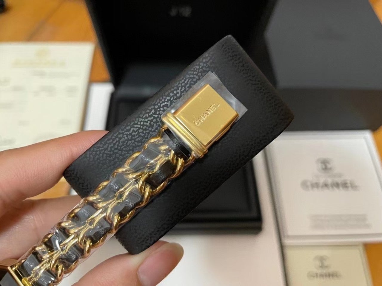 PLATED LEATHER QUARTZ GOLD CASE