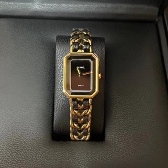 PLATED LEATHER QUARTZ GOLD CASE